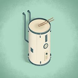 Water heater shaped like a drum.
