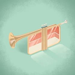 Windows shaped like a trumpet